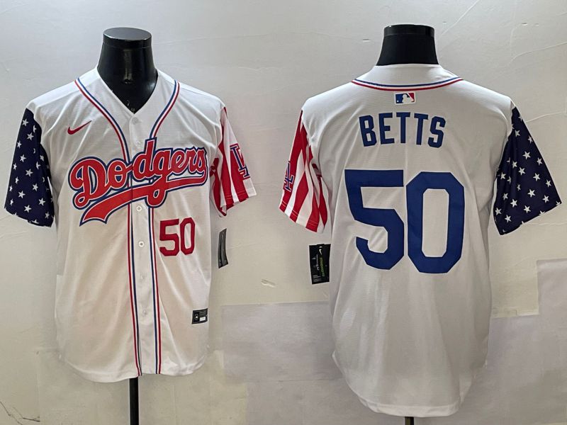 Men Los Angeles Dodgers 50 Betts White a generation of national flags Joint name 2025 Nike MLB Jersey style 3